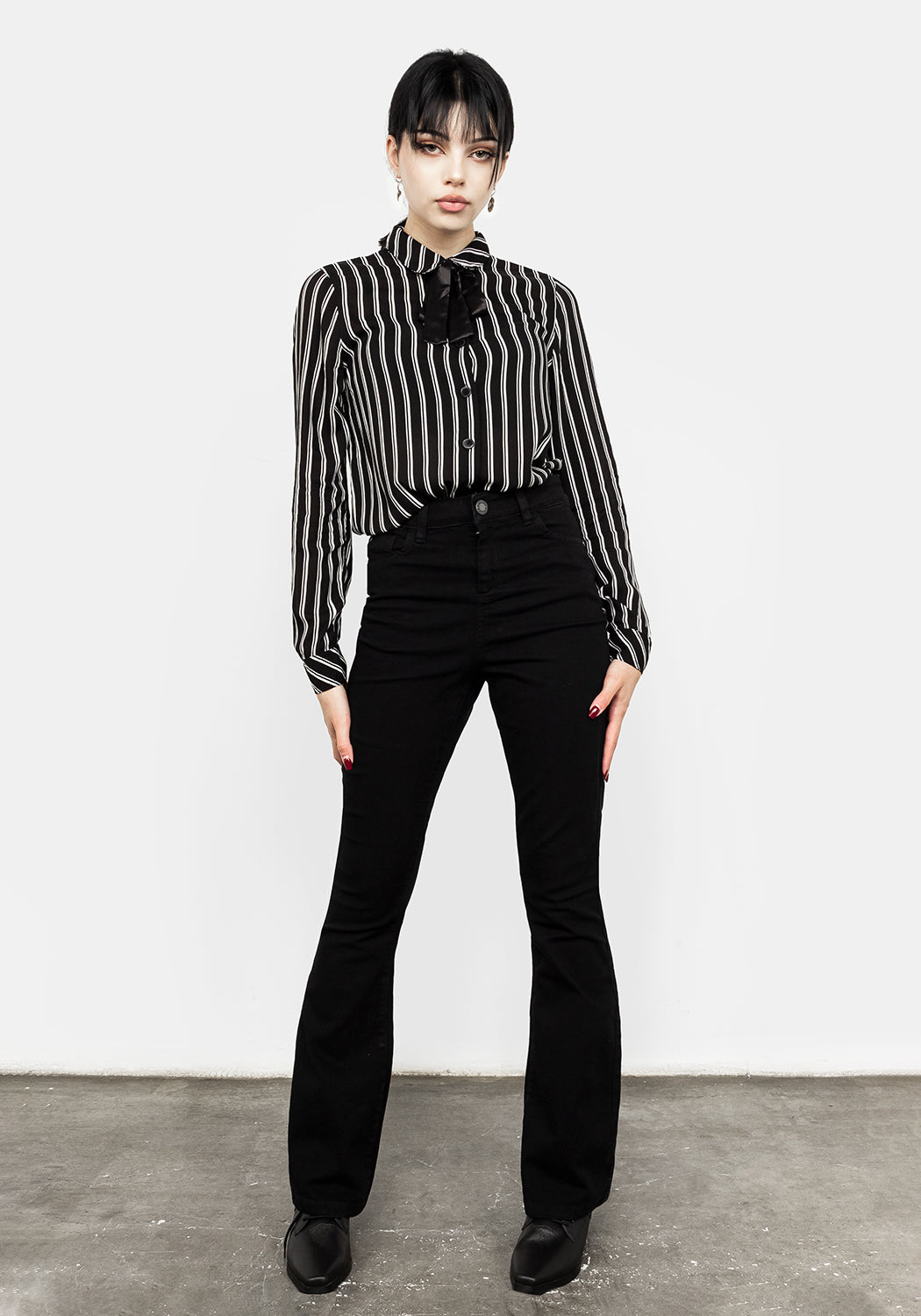 Black & White Stripe Collar Shirt with Removable Tie | Patti