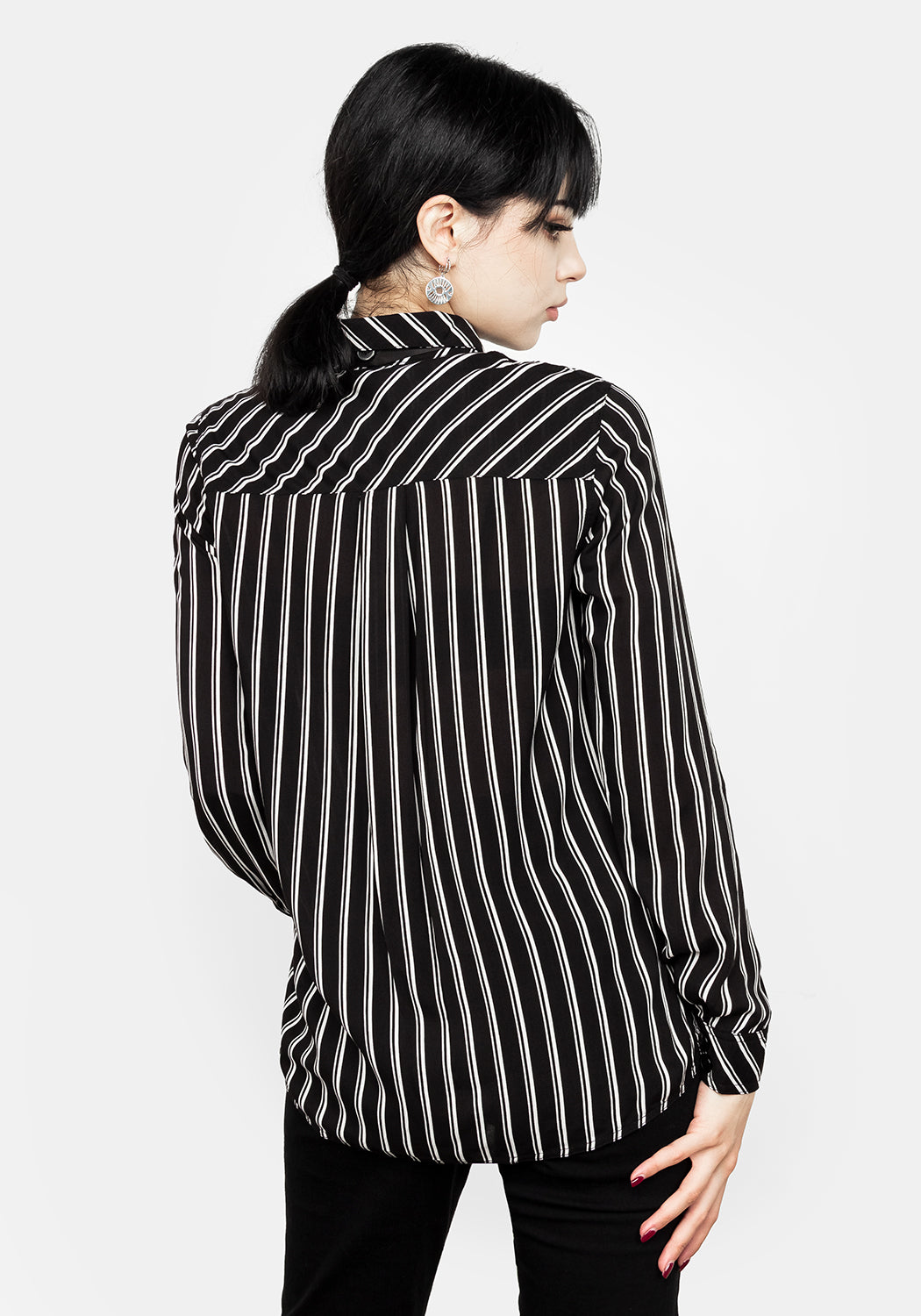 Black & White Stripe Collar Shirt with Removable Tie | Patti