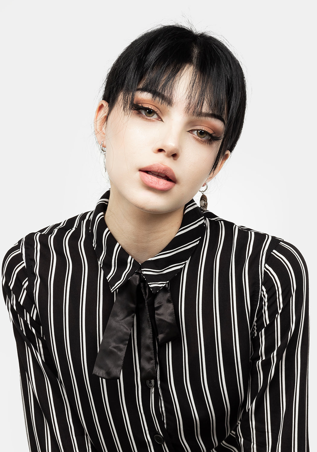 Black & White Stripe Collar Shirt with Removable Tie | Patti