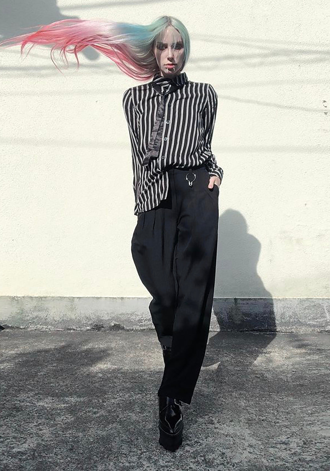 Black & White Stripe Collar Shirt with Removable Tie | Patti