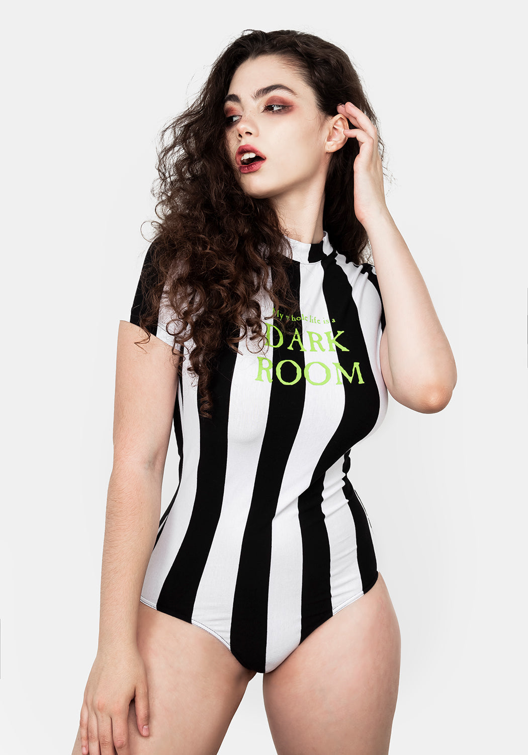 Striped Short Sleeve Bodysuit with Snap Crotch | Dark Room