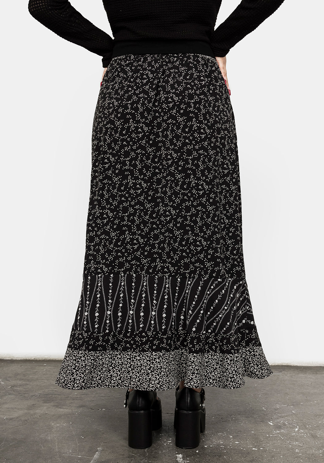 Floral Panel Midi Skirt with Elastic Waist & Pockets | Prairie Cottagecore