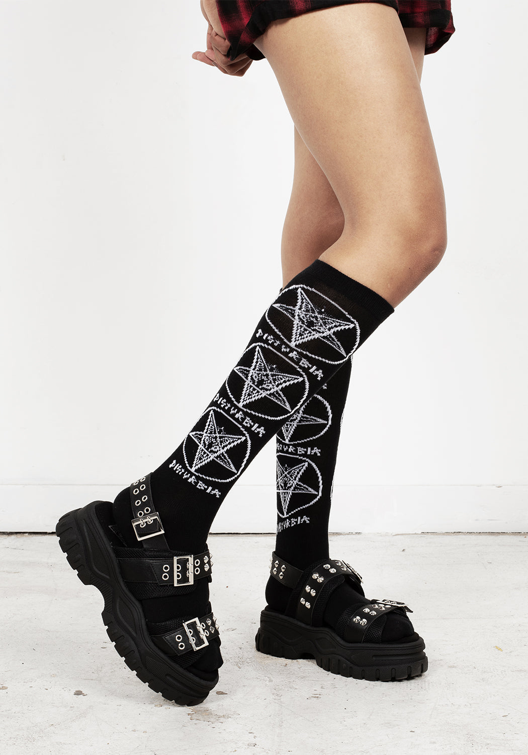 Pentagram Print Long Socks for Men | Goetic Stretchy Cotton Blend