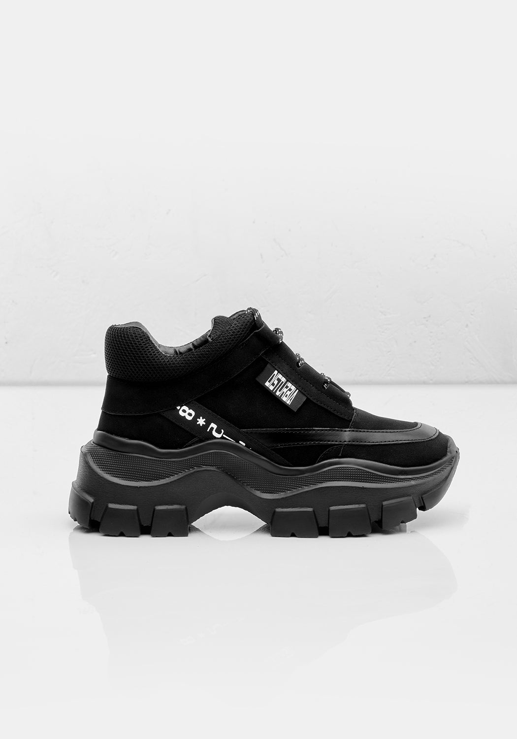 Chunky Platform Sneakers in Black with Faux Suede & PU Leather | Supernaut