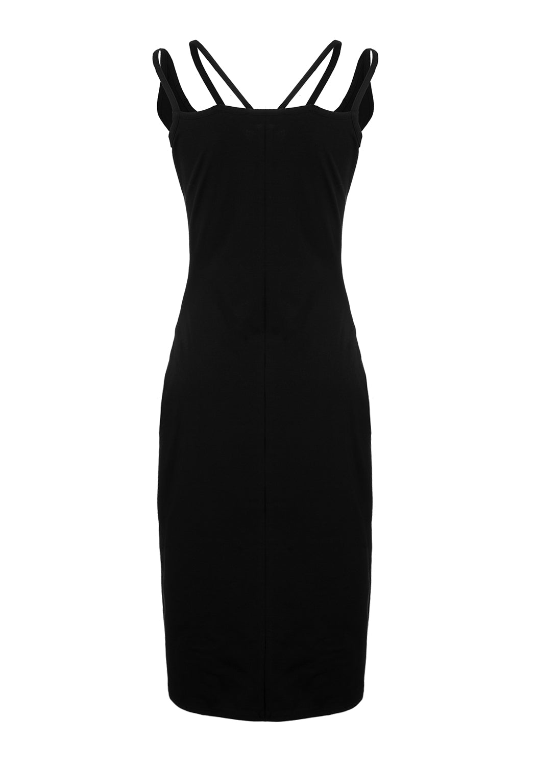 Strappy Black Midi Dress with Adjustable Straps & Side Splits | Catalyst