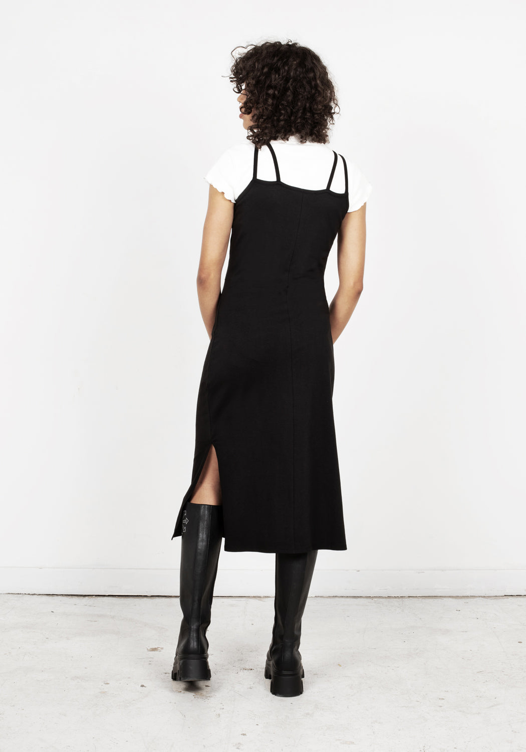 Strappy Black Midi Dress with Adjustable Straps & Side Splits | Catalyst