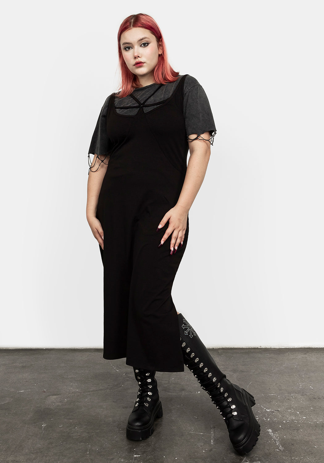 Strappy Black Midi Dress with Adjustable Straps & Side Splits | Catalyst
