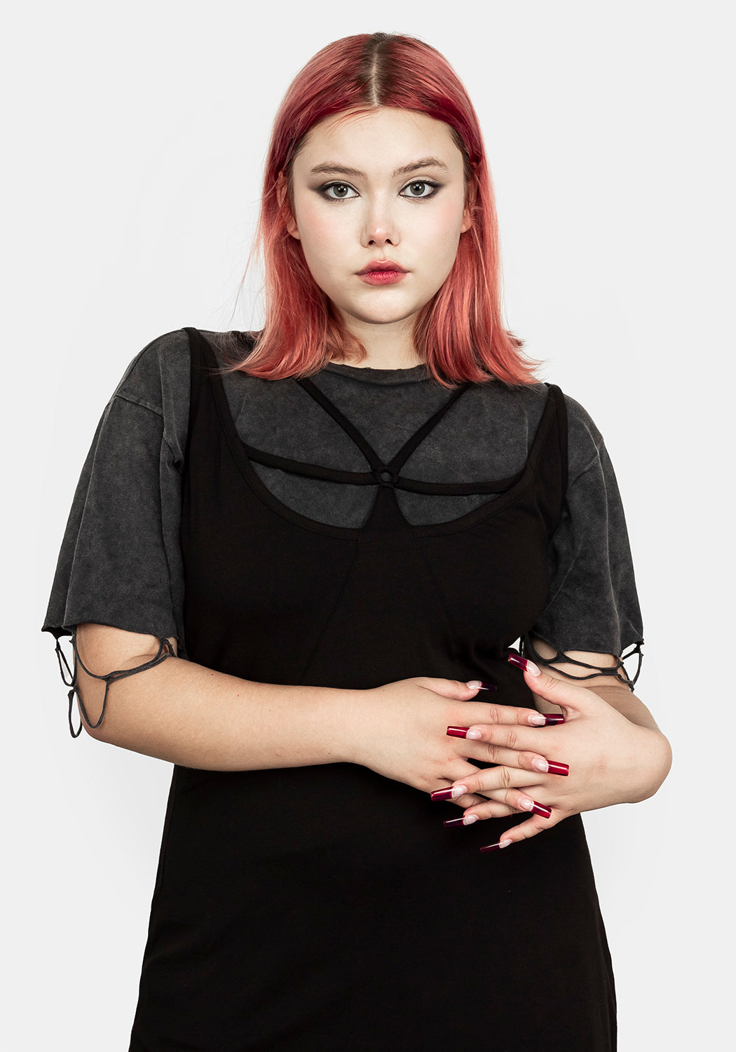 Strappy Black Midi Dress with Adjustable Straps & Side Splits | Catalyst