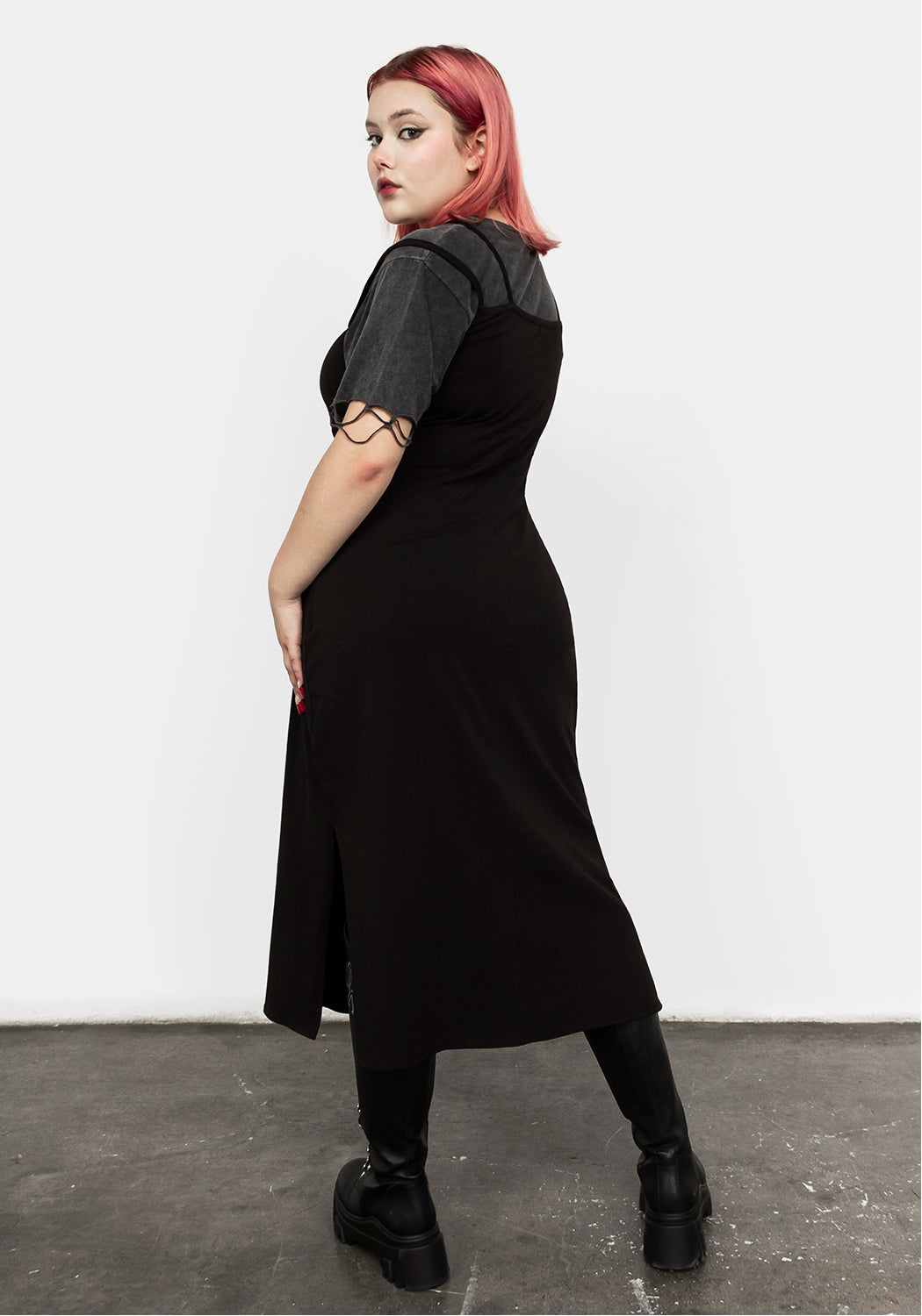 Strappy Black Midi Dress with Adjustable Straps & Side Splits | Catalyst