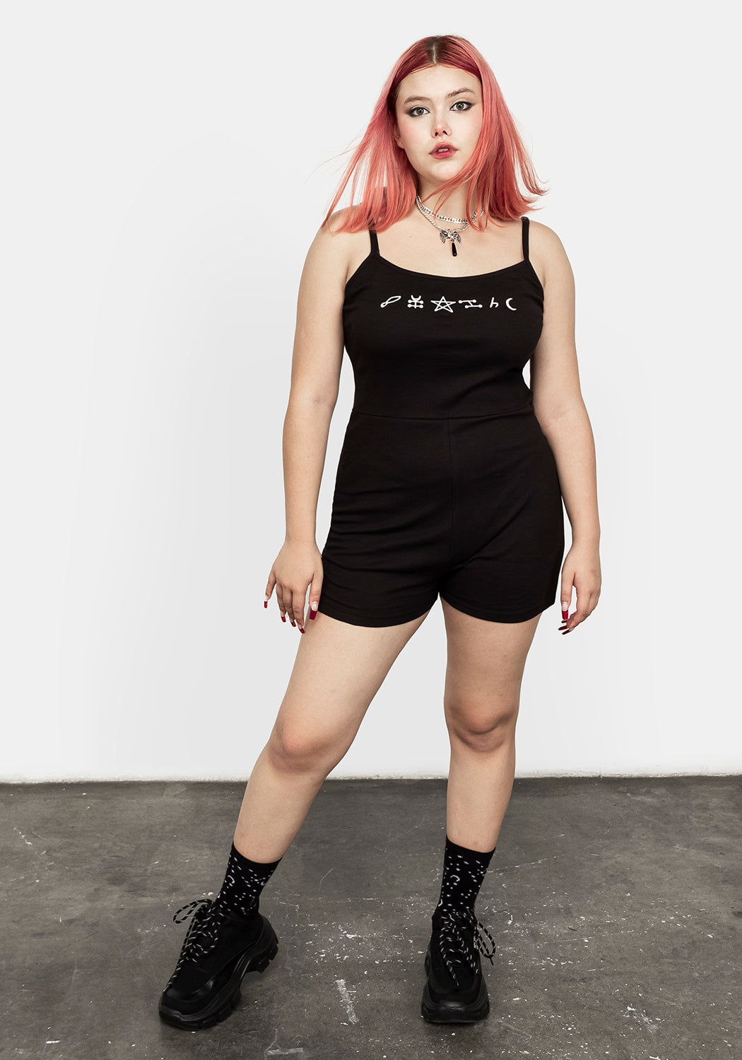 Strappy Ribbed Unitard with Magick Symbols | Manifest Short