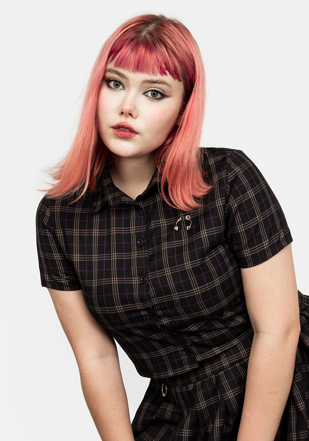 Check Crop Shirt with Hardware Detail & Button-Up | Jinx Co Ord Top