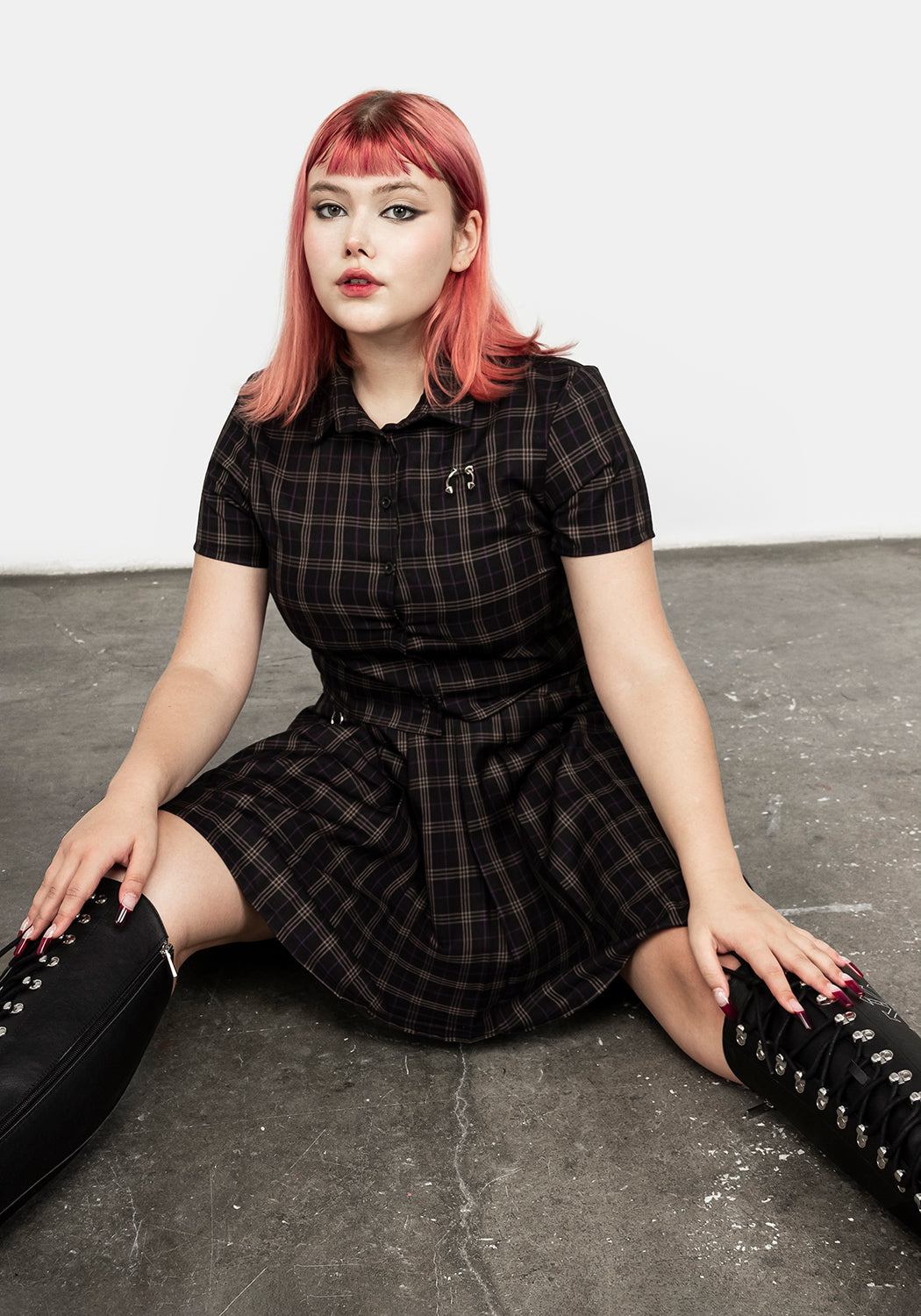 Check Crop Shirt with Hardware Detail & Button-Up | Jinx Co Ord Top