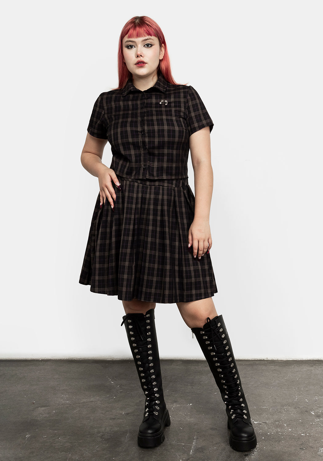 Check Crop Shirt with Hardware Detail & Button-Up | Jinx Co Ord Top