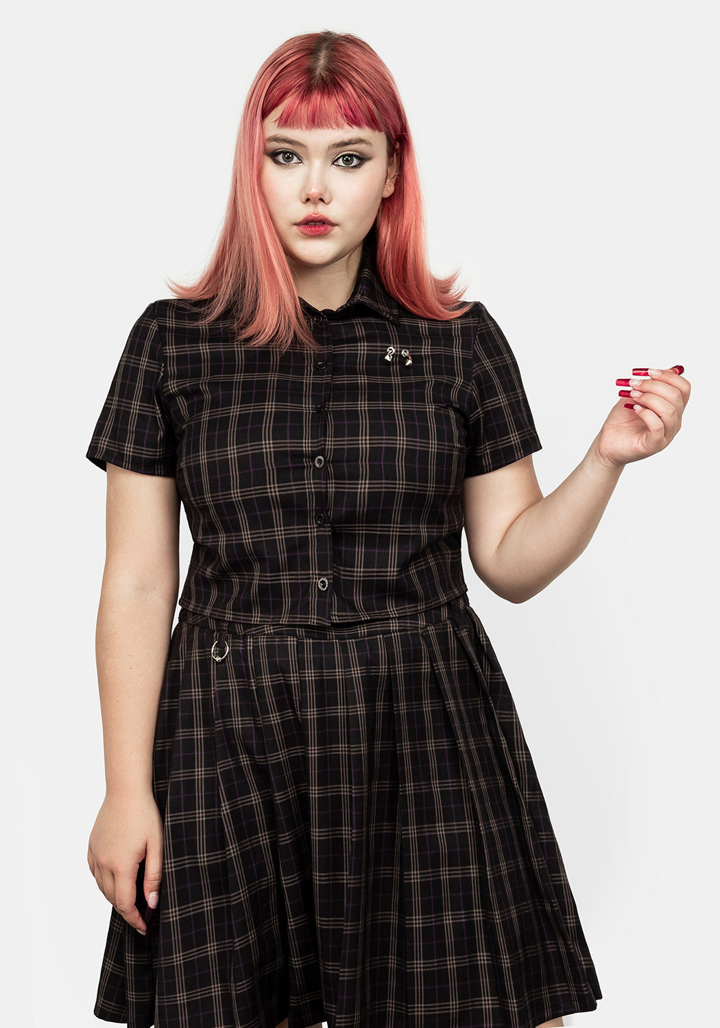 Check Crop Shirt with Hardware Detail & Button-Up | Jinx Co Ord Top