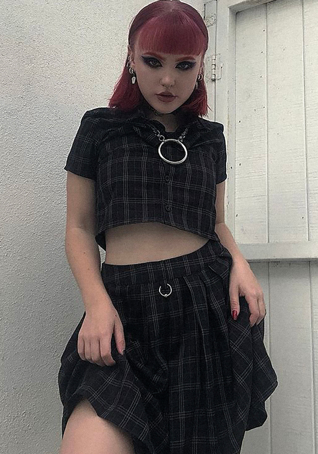 Check Crop Shirt with Hardware Detail & Button-Up | Jinx Co Ord Top