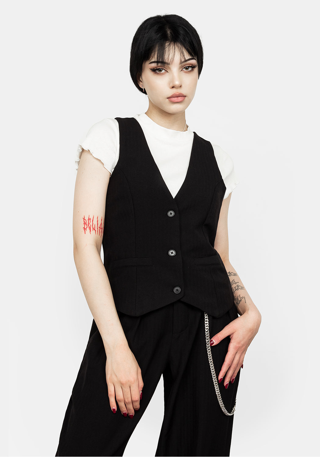 Form-Fitting Herringbone Waistcoat with Tailored Darts | Clarice