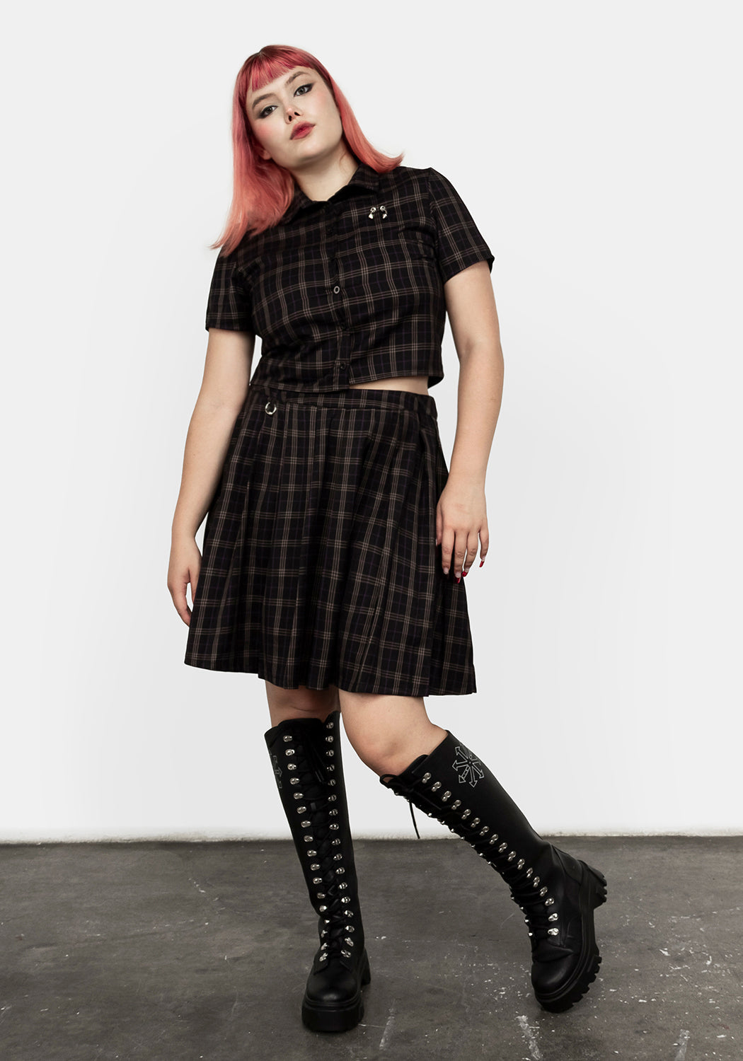 Pleated Check Mini Skirt with Metal Hardware | Jinx Co Ord