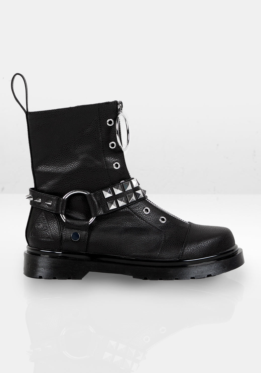 Studded Leather Boots with Side Zip & Harness Details | Mosh