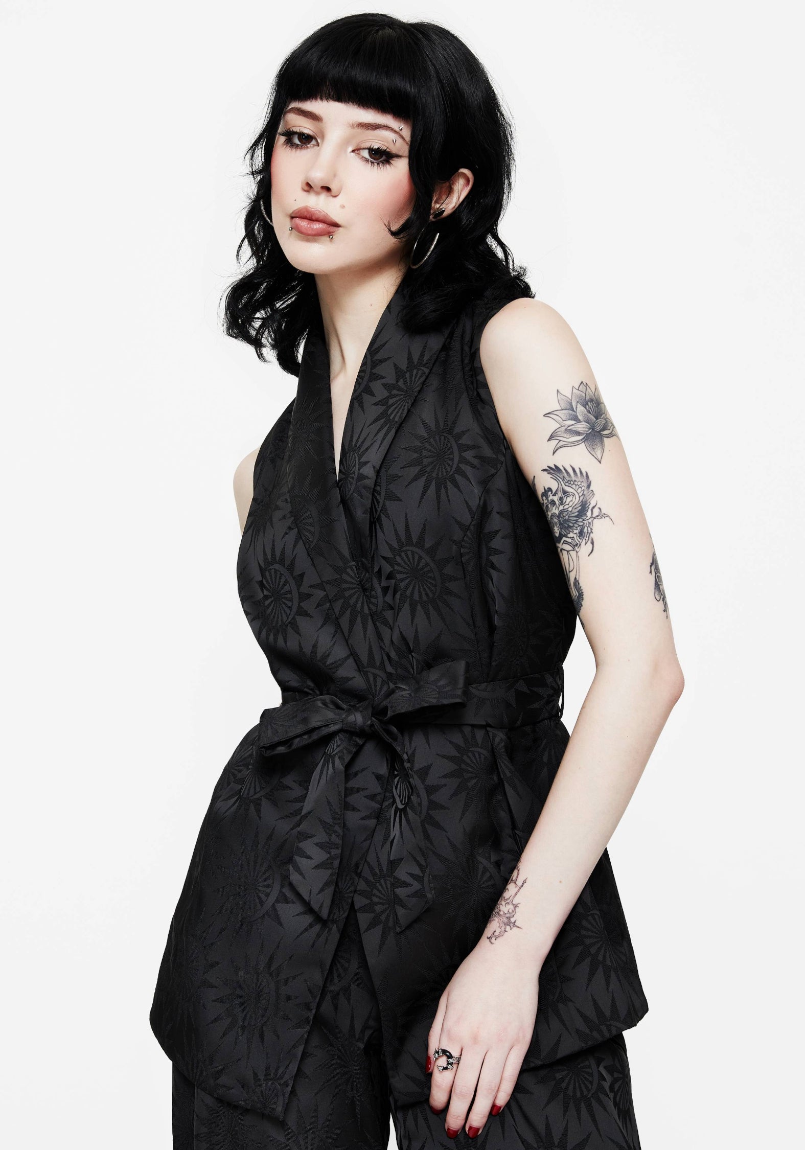 Celestial Printed Waistcoat with Star Jacquard & Waist-Tie | Semine