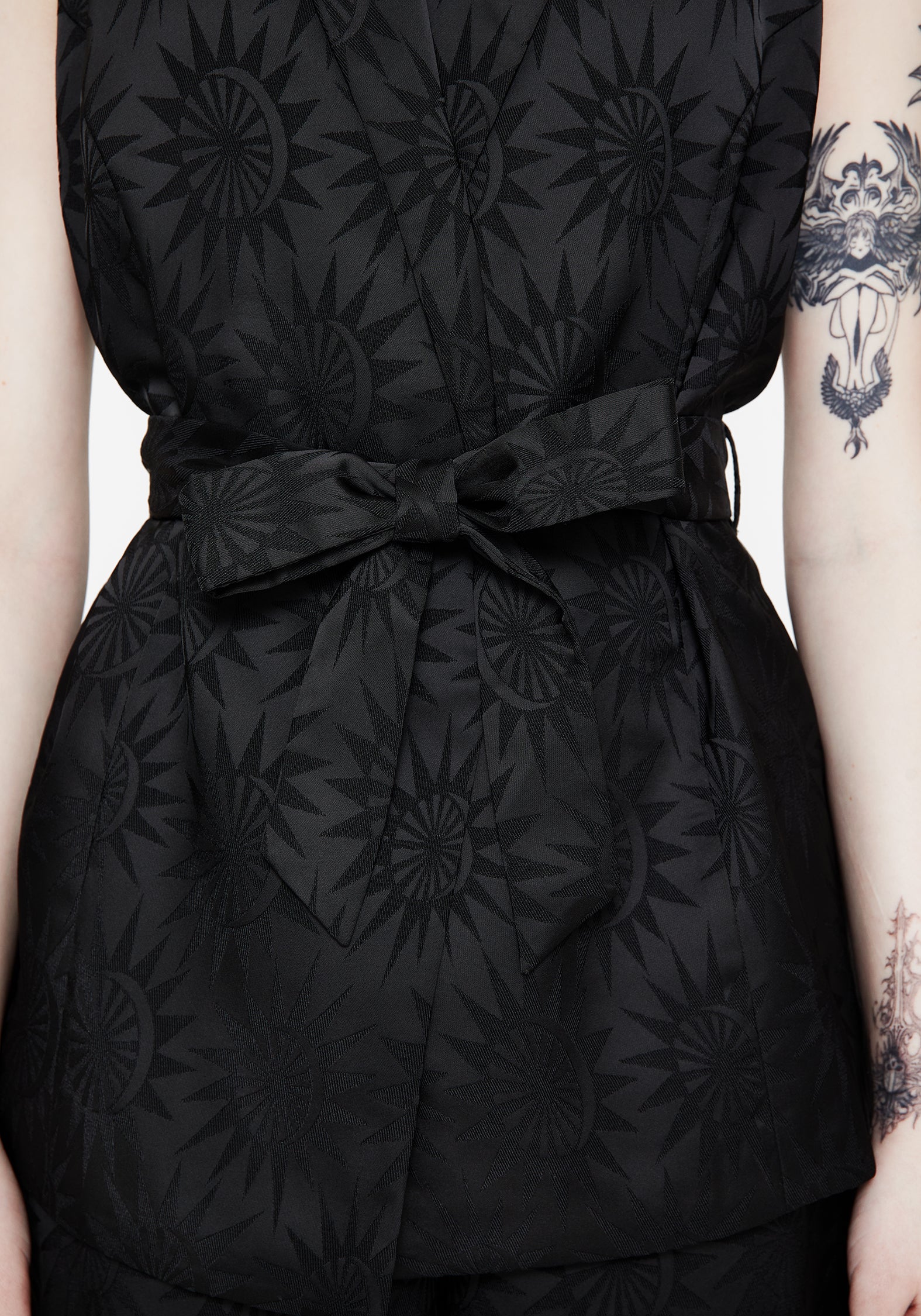 Celestial Printed Waistcoat with Star Jacquard & Waist-Tie | Semine