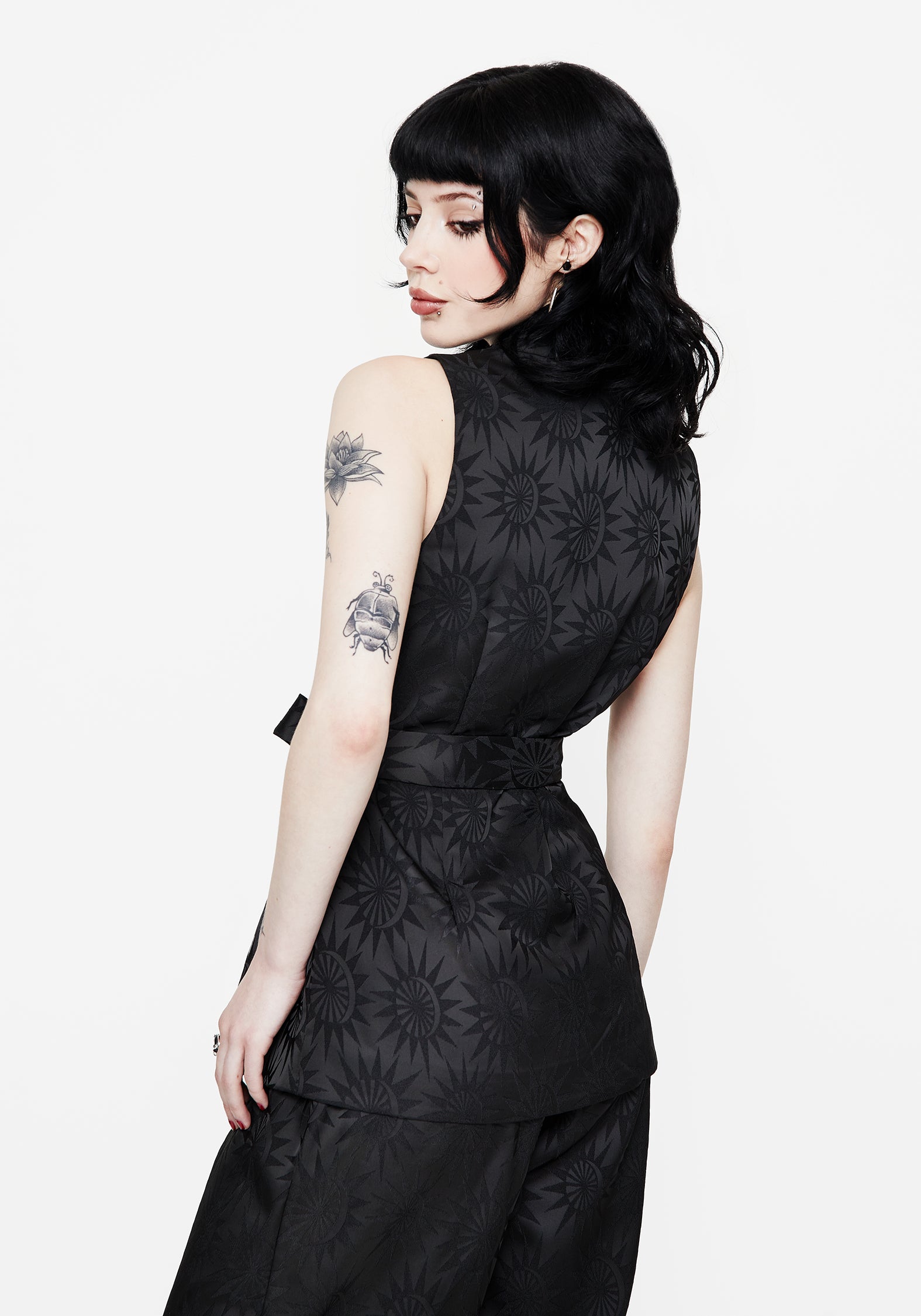 Celestial Printed Waistcoat with Star Jacquard & Waist-Tie | Semine
