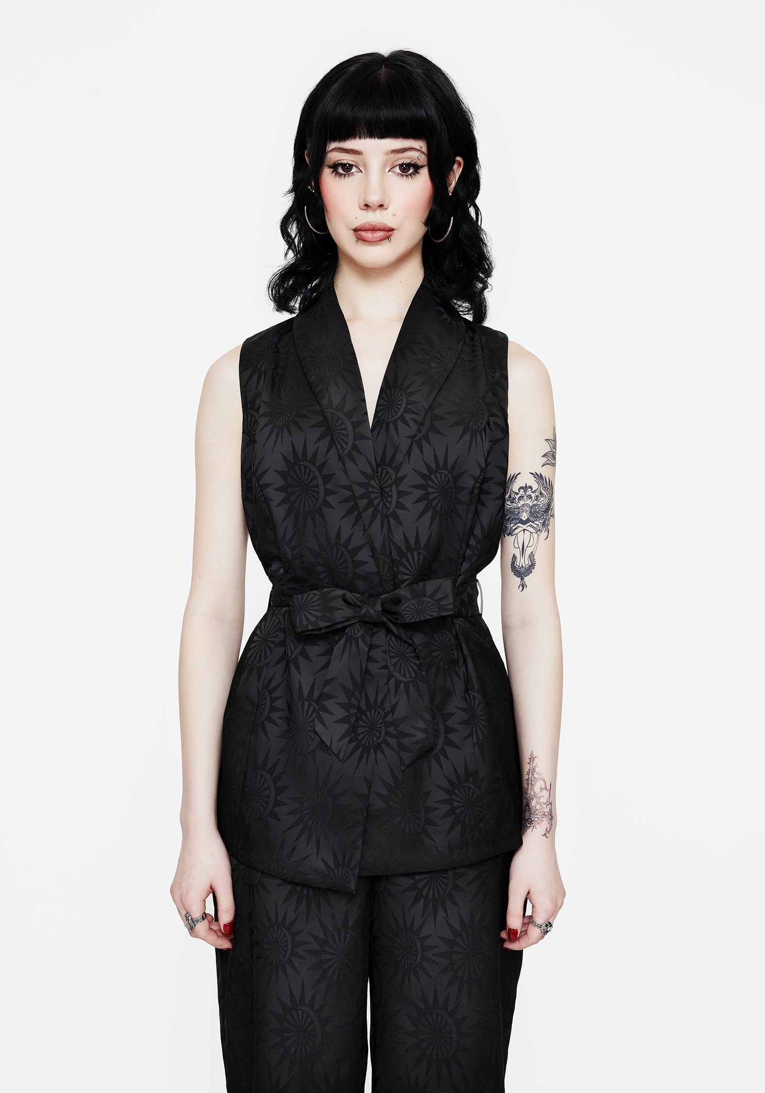 Celestial Printed Waistcoat with Star Jacquard & Waist-Tie | Semine