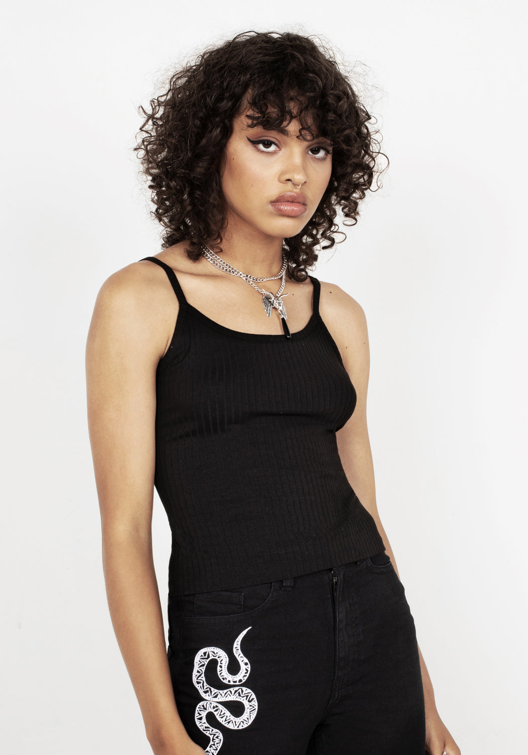 Black Ribbed Cami Top with Adjustable Straps | Entity Co-Ord
