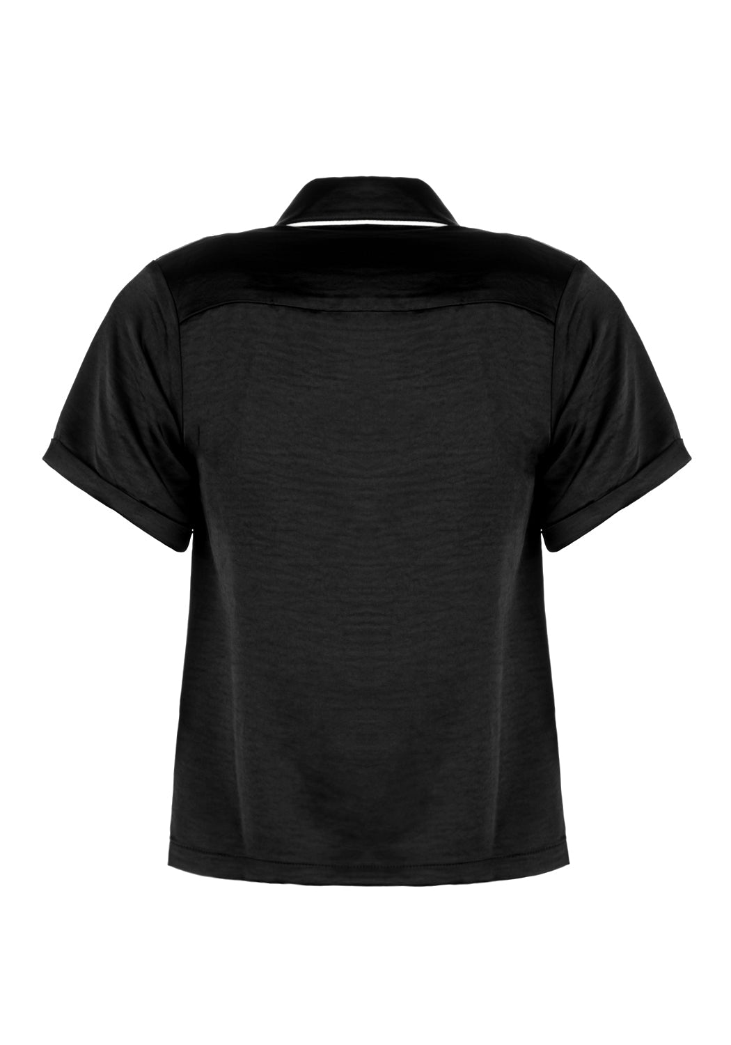 Silky Black Pyjama Top with Peter Pan Collar & Eye Embroidery | Lullaby