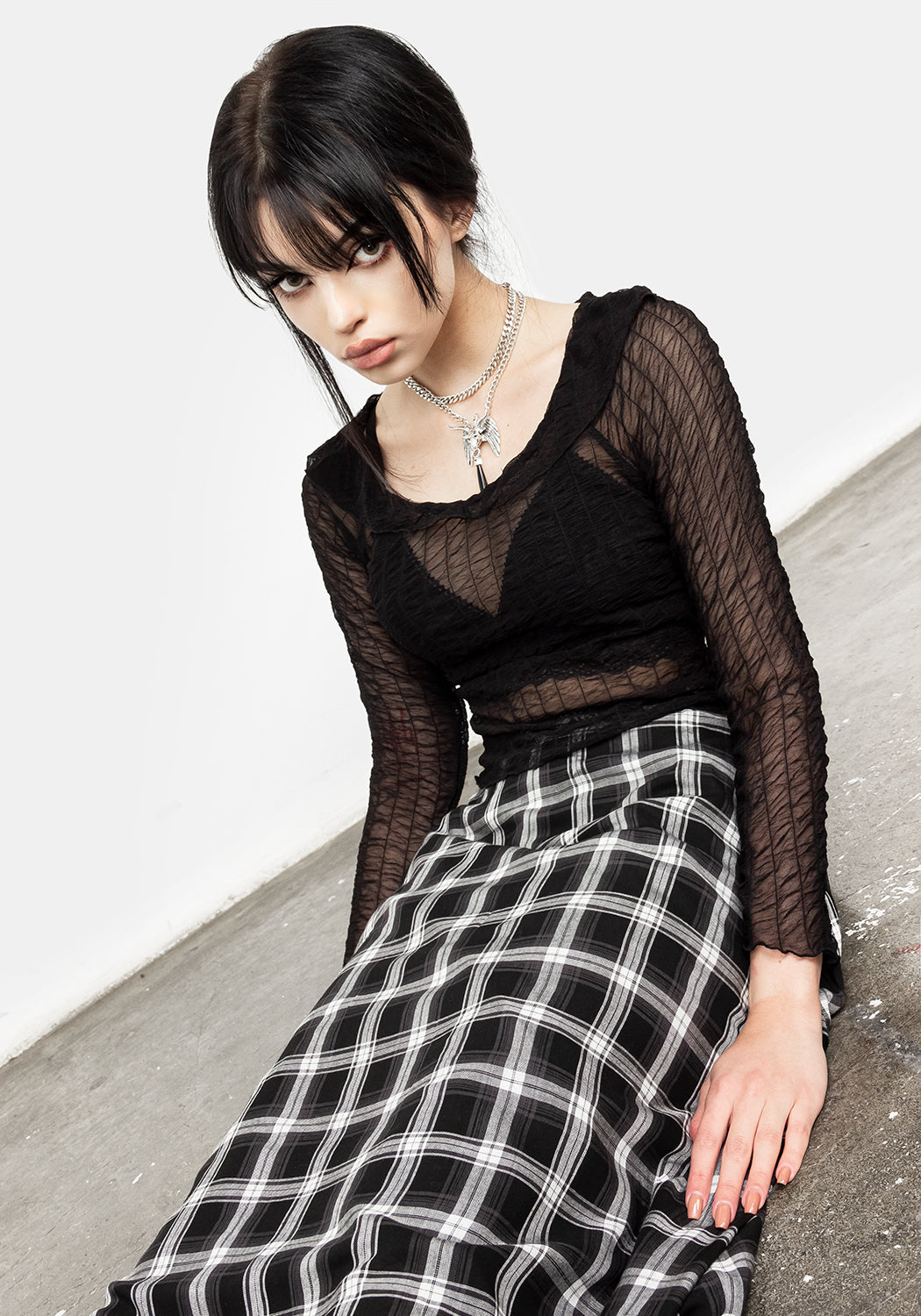 Grey Check Midi Skirt with Elastic Waistband & Lining | Albion