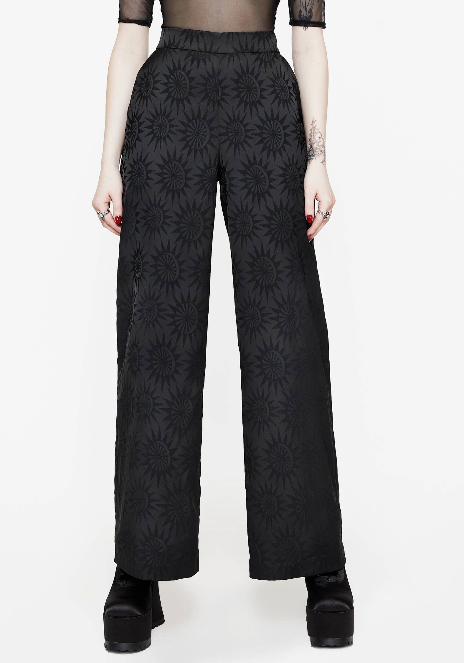 Celestial Printed Wide Leg Trousers with Elastic Waist | Semine
