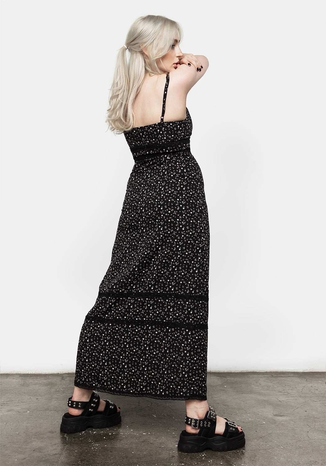 Floral Print Cami Maxi Dress with Lace Trim | Moonseed