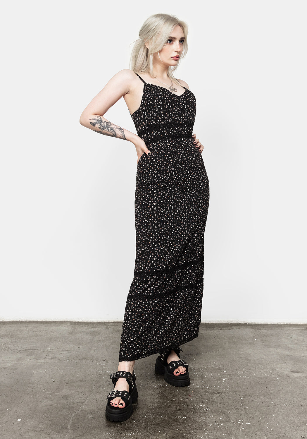 Floral Print Cami Maxi Dress with Lace Trim | Moonseed
