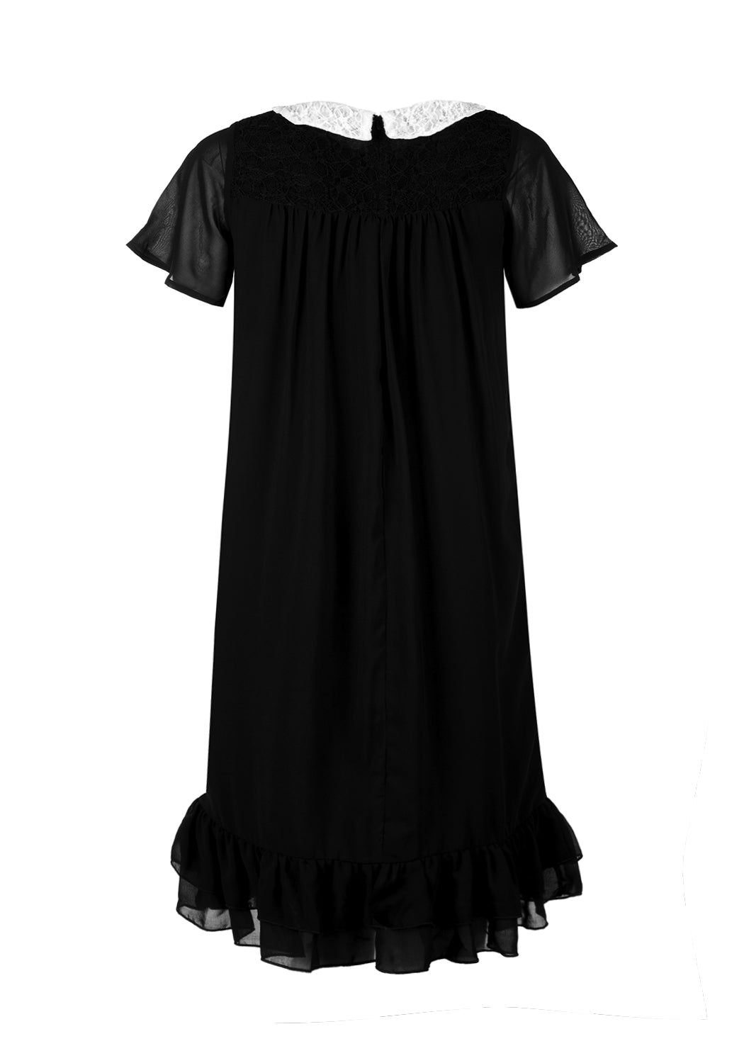 White Collar Chiffon Midi Dress with Lace Details | HYMN