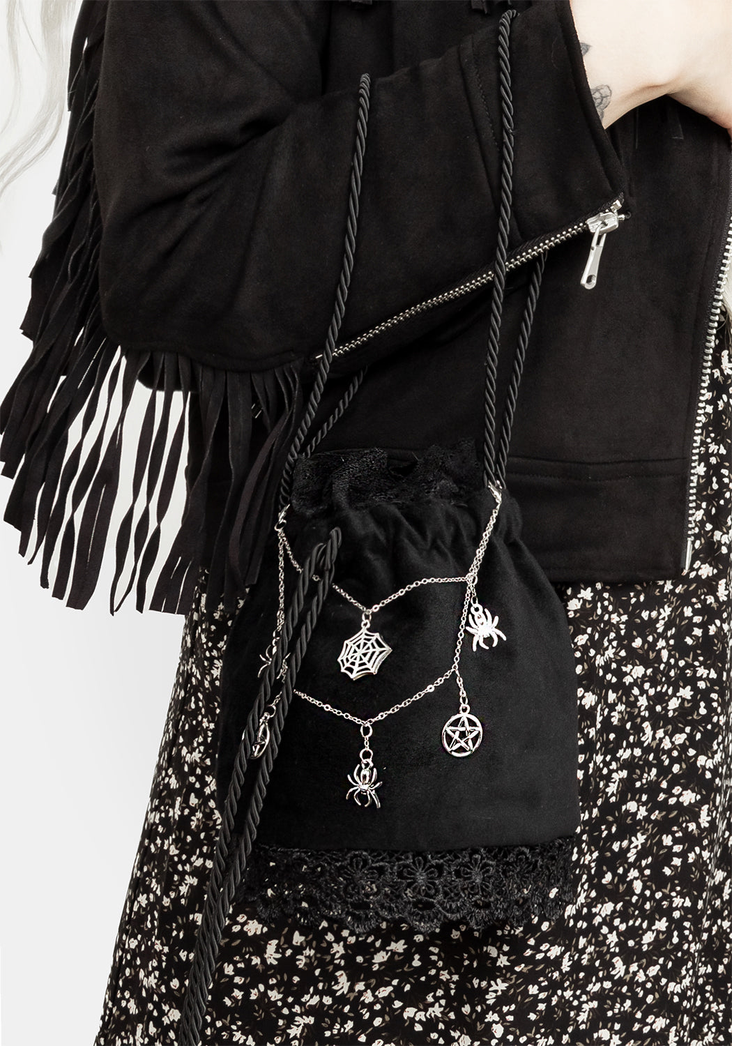 Gothic Victorian Velvet Pouch Bag with Lace & Charms | Lovelace