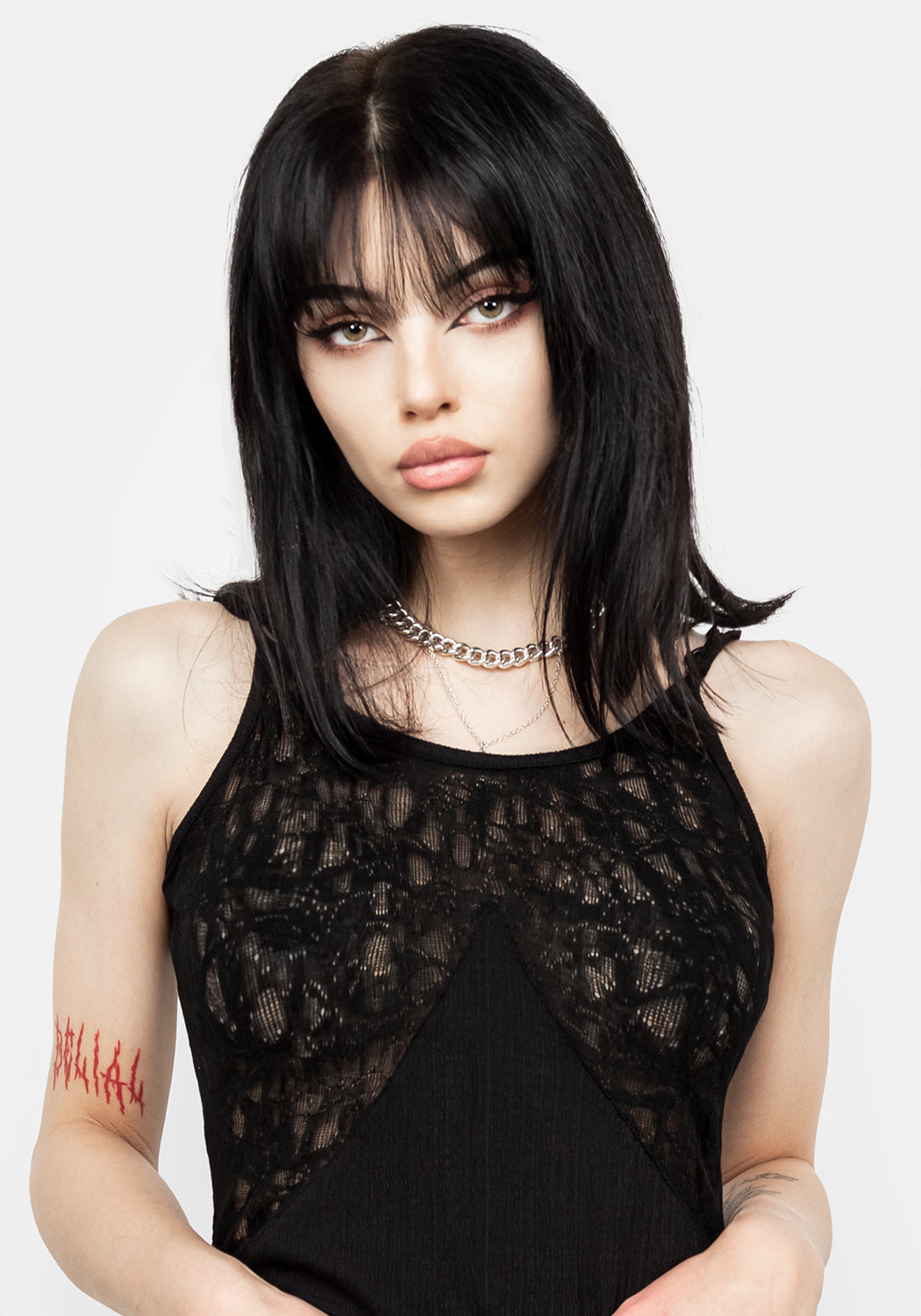 Black Lace Panel Midi Slip Dress with Adjustable Straps | Libertina