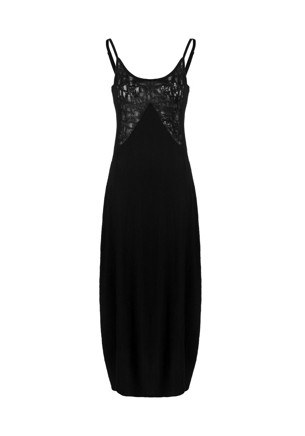 Black Lace Panel Midi Slip Dress with Adjustable Straps | Libertina
