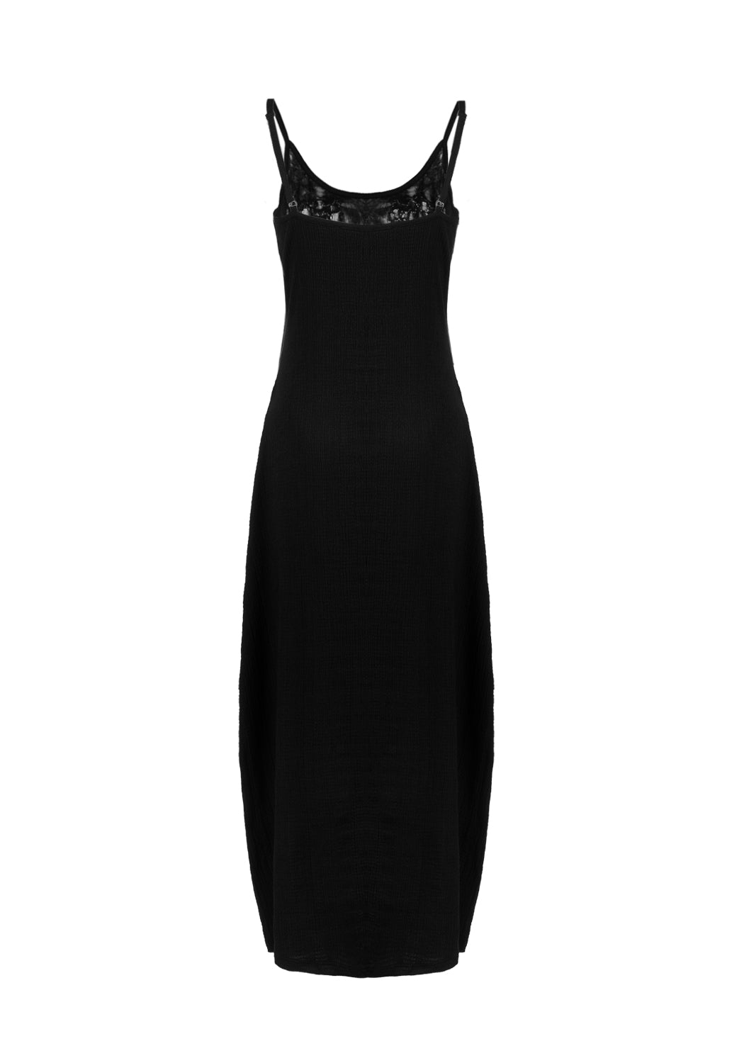 Black Lace Panel Midi Slip Dress with Adjustable Straps | Libertina