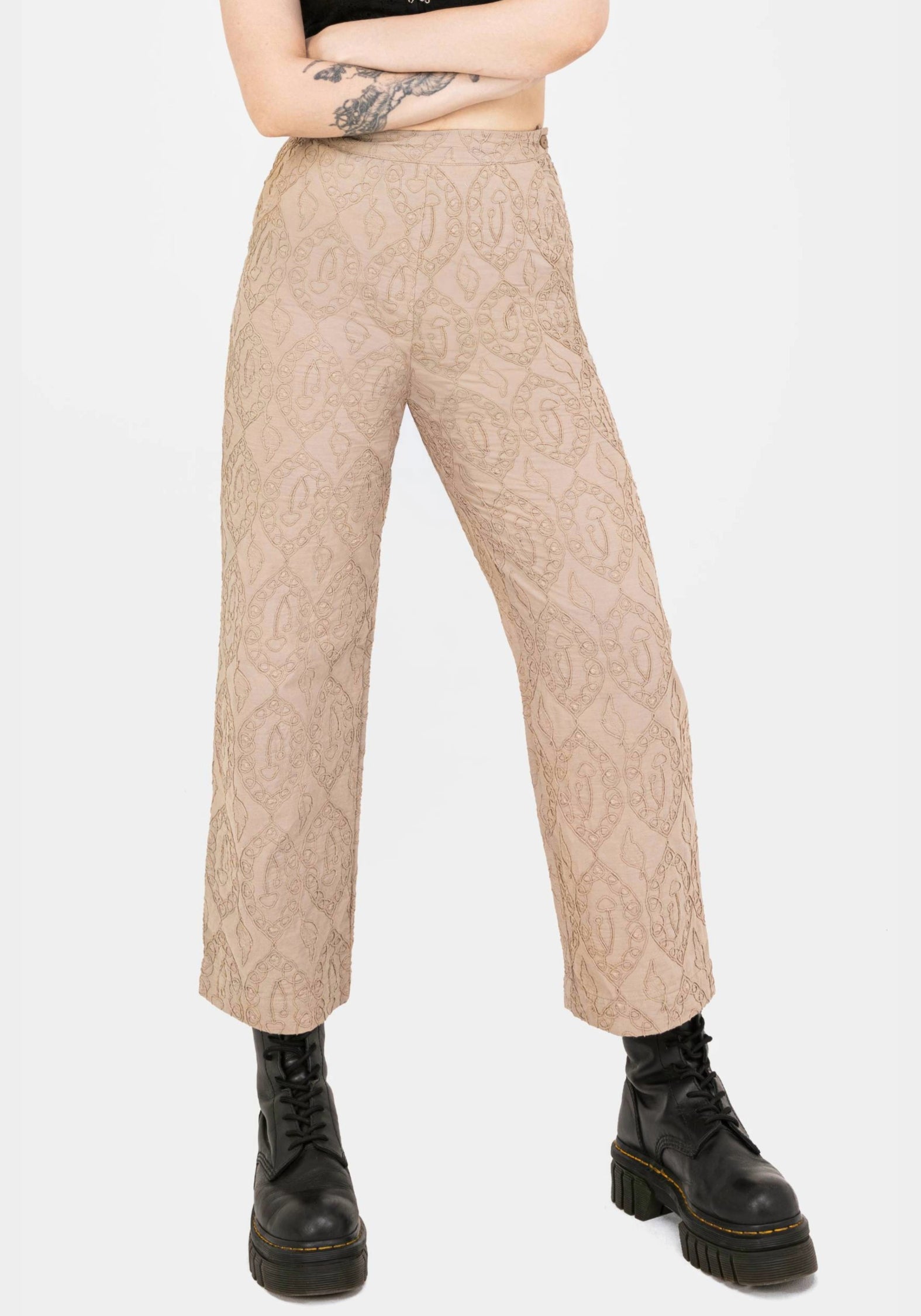 Textured Cotton Tapered Trousers with Elastic Waist | Suma