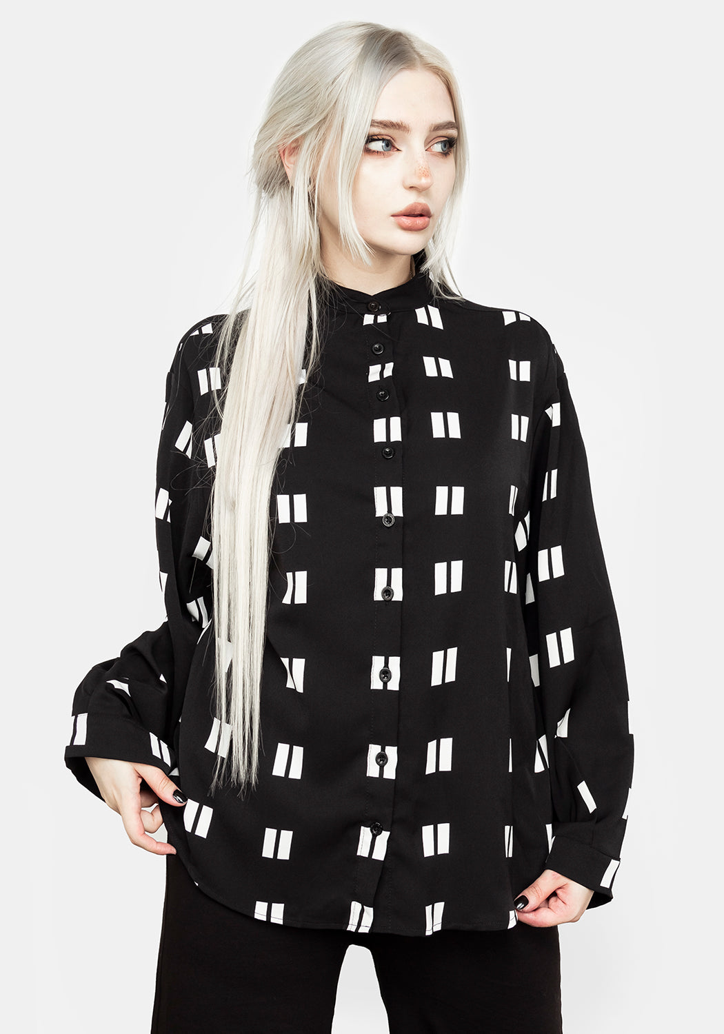 80s Oversized Print Shirt with Mandarin Collar | ATOMIC