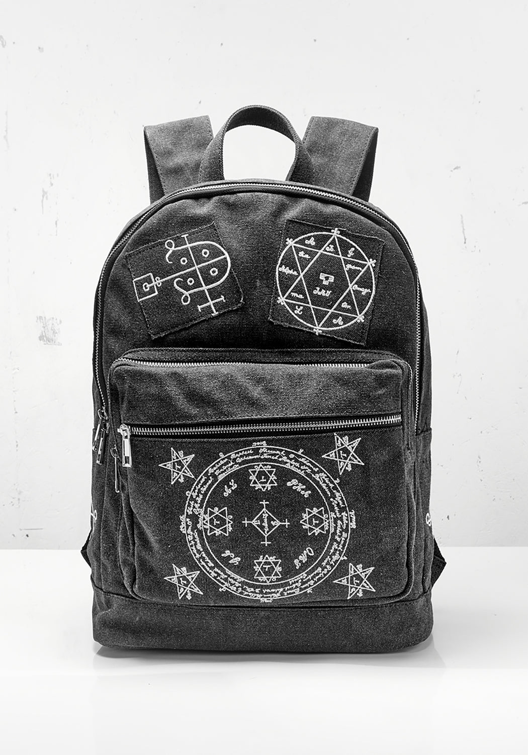 Grey Canvas Backpack with Occult Embroidery & Adjustable Straps | Vanish