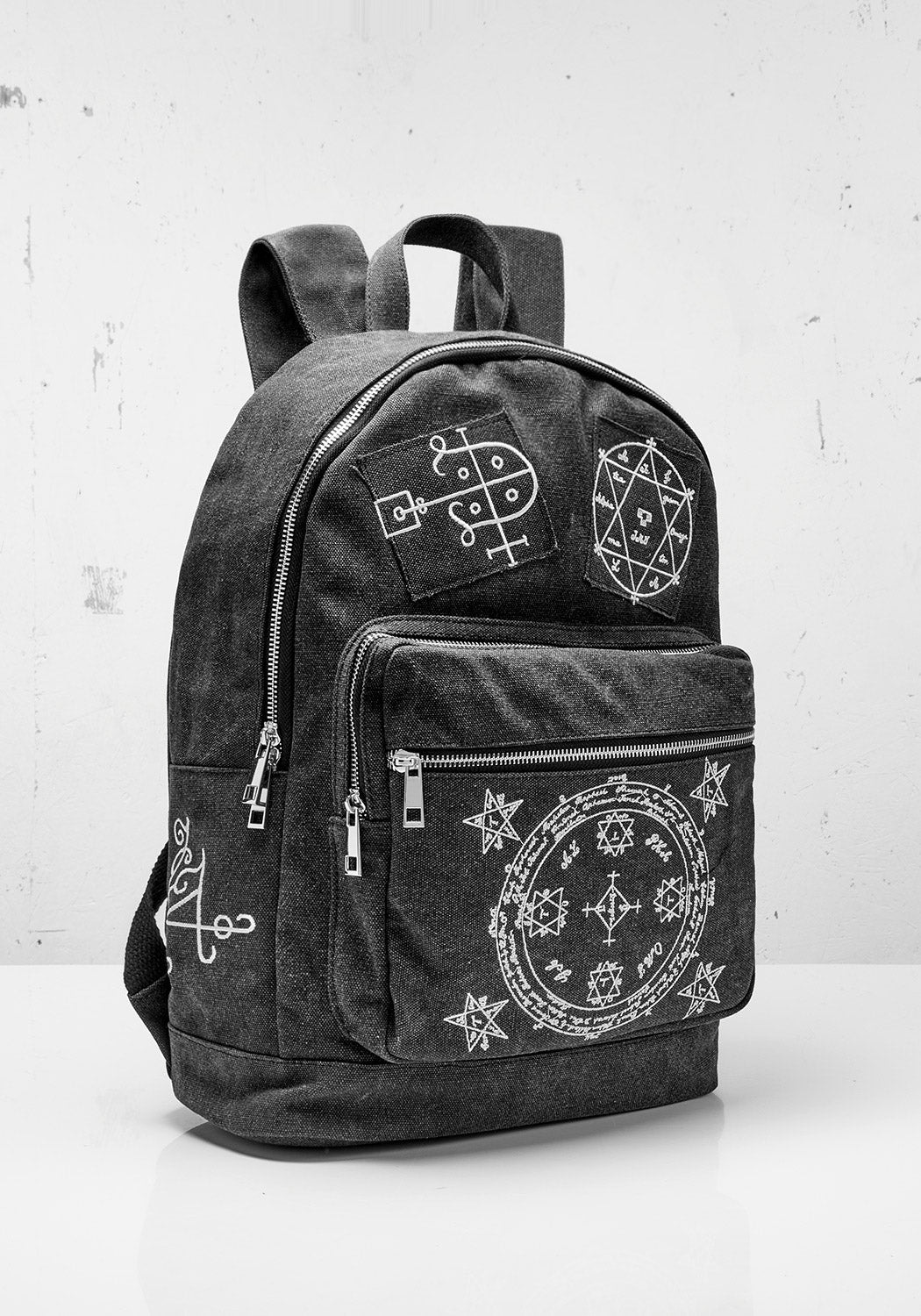 Grey Canvas Backpack with Occult Embroidery & Adjustable Straps | Vanish