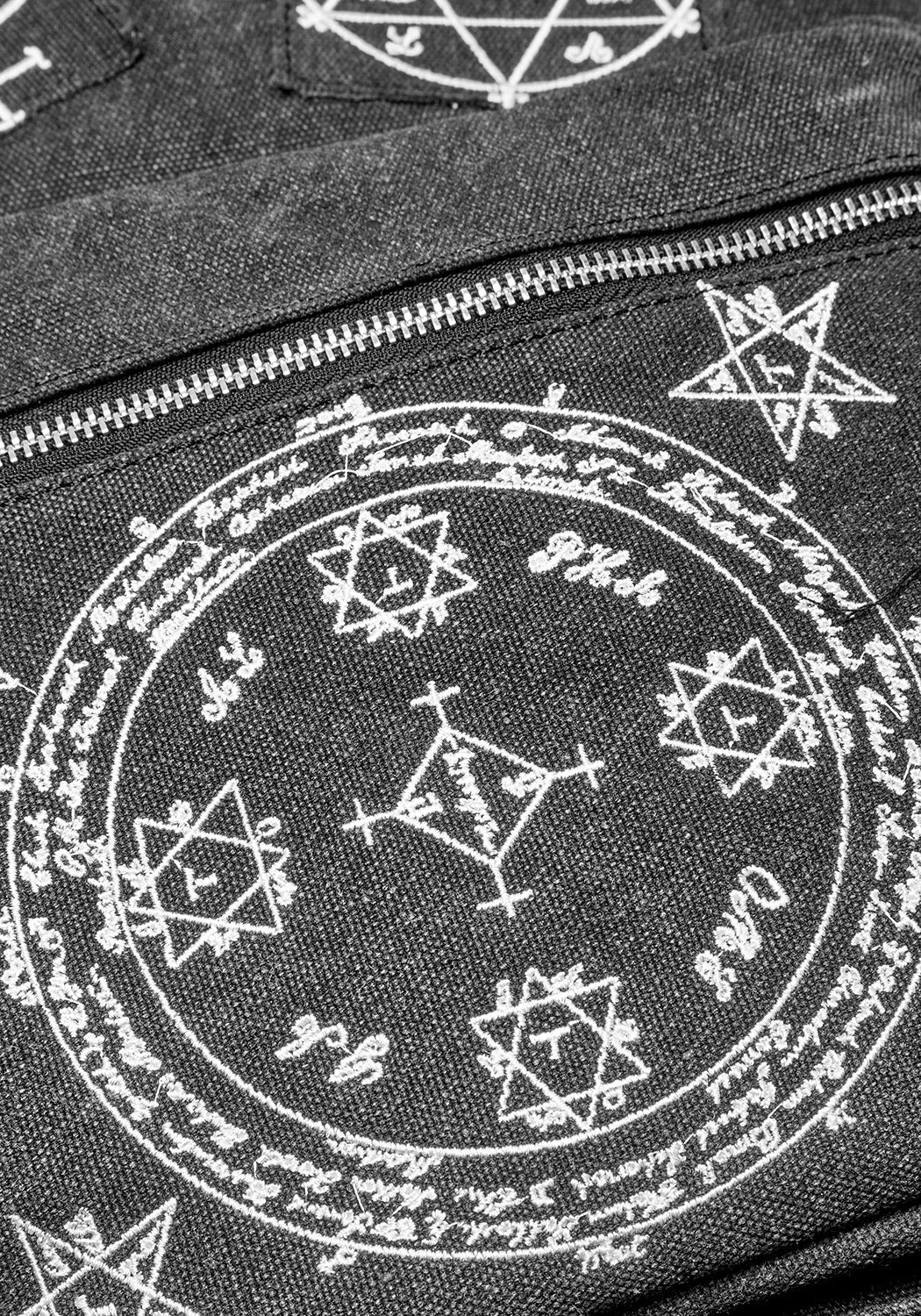Grey Canvas Backpack with Occult Embroidery & Adjustable Straps | Vanish