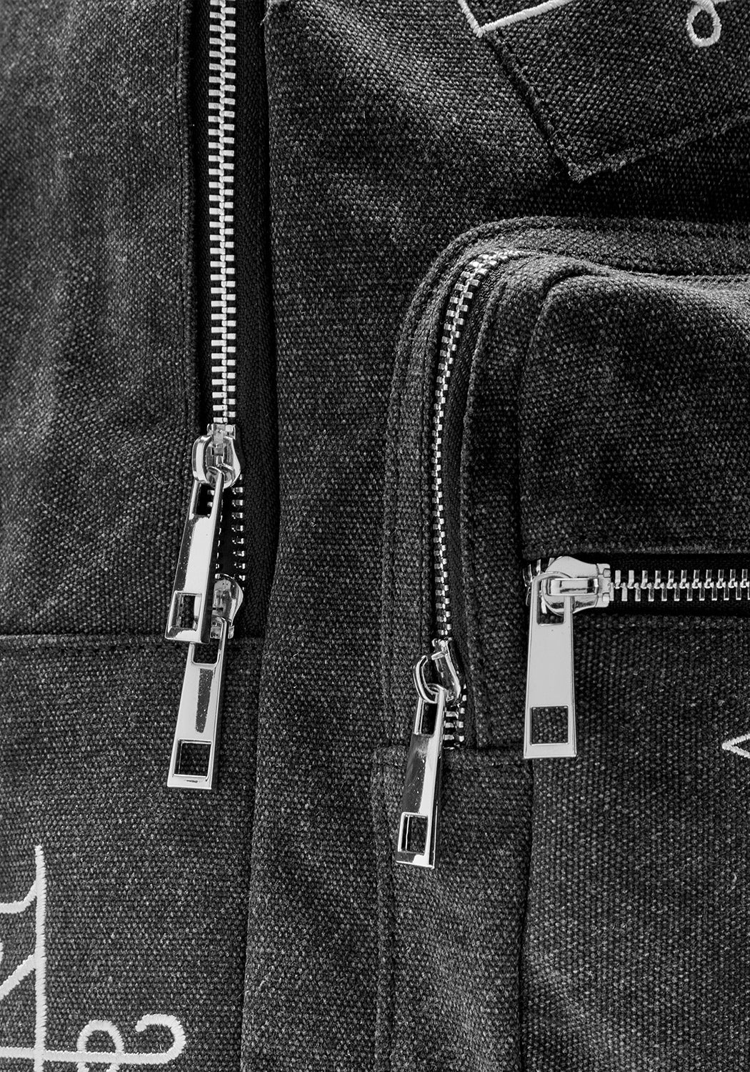 Grey Canvas Backpack with Occult Embroidery & Adjustable Straps | Vanish