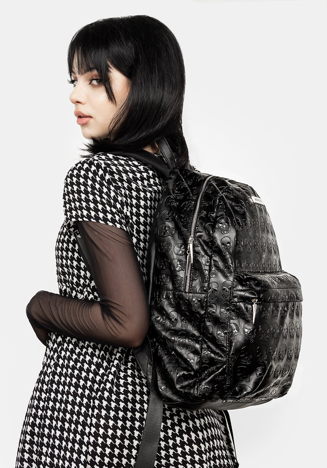 Gothic Skull Backpack - Faux Leather with Debossed Design & Adjustable Straps