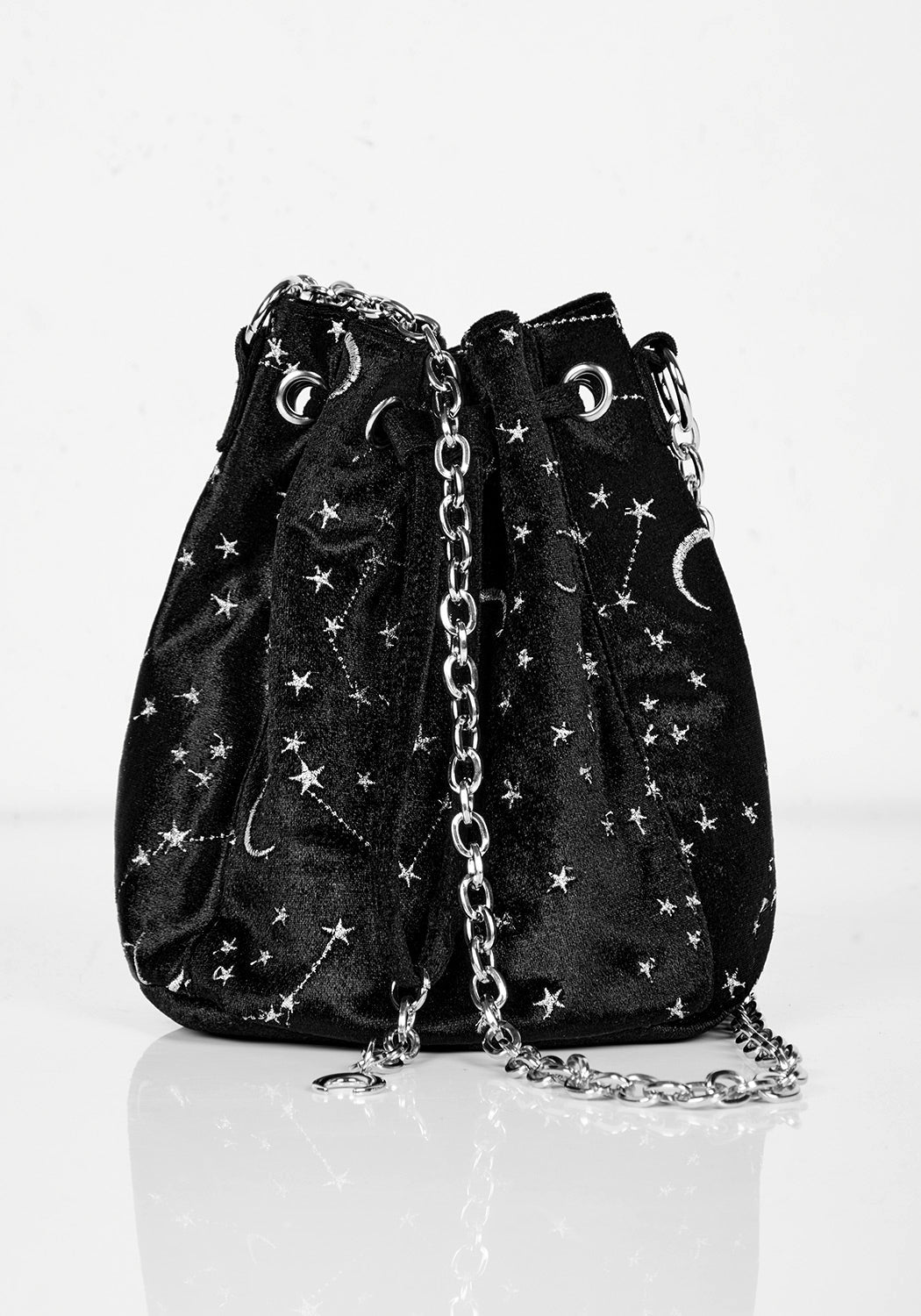 Velvet Moon & Star Pouch Bag with Silver Chain | Celestial