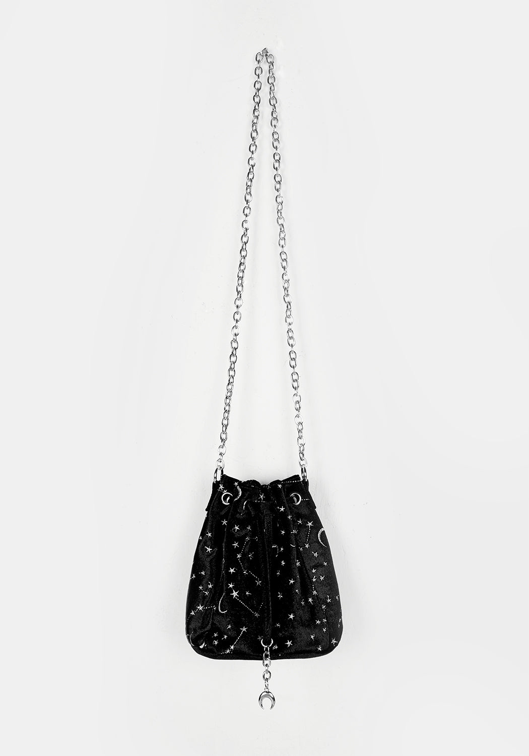 Velvet Moon & Star Pouch Bag with Silver Chain | Celestial