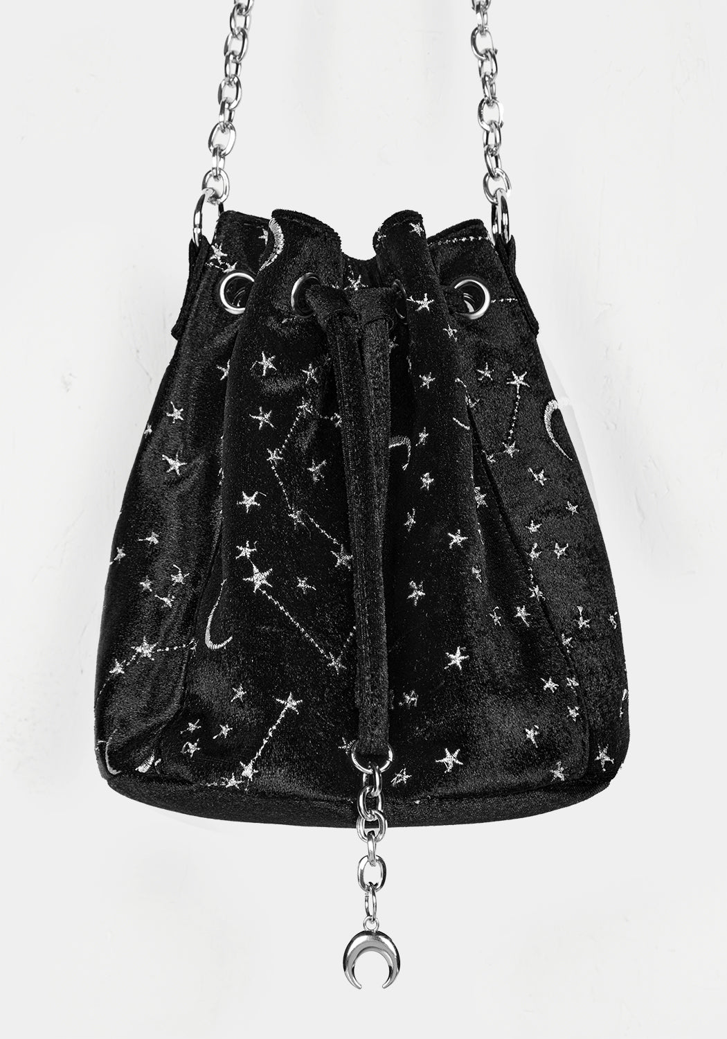 Velvet Moon & Star Pouch Bag with Silver Chain | Celestial