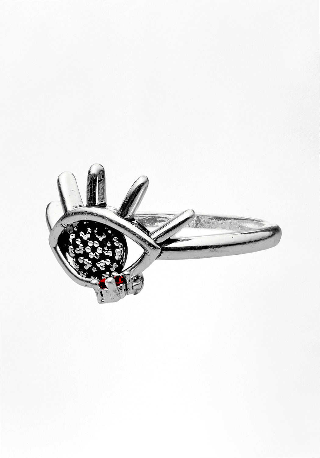 Gothic Ruby & CZ Eye Ring with Silver Band | Vampire Jewelry