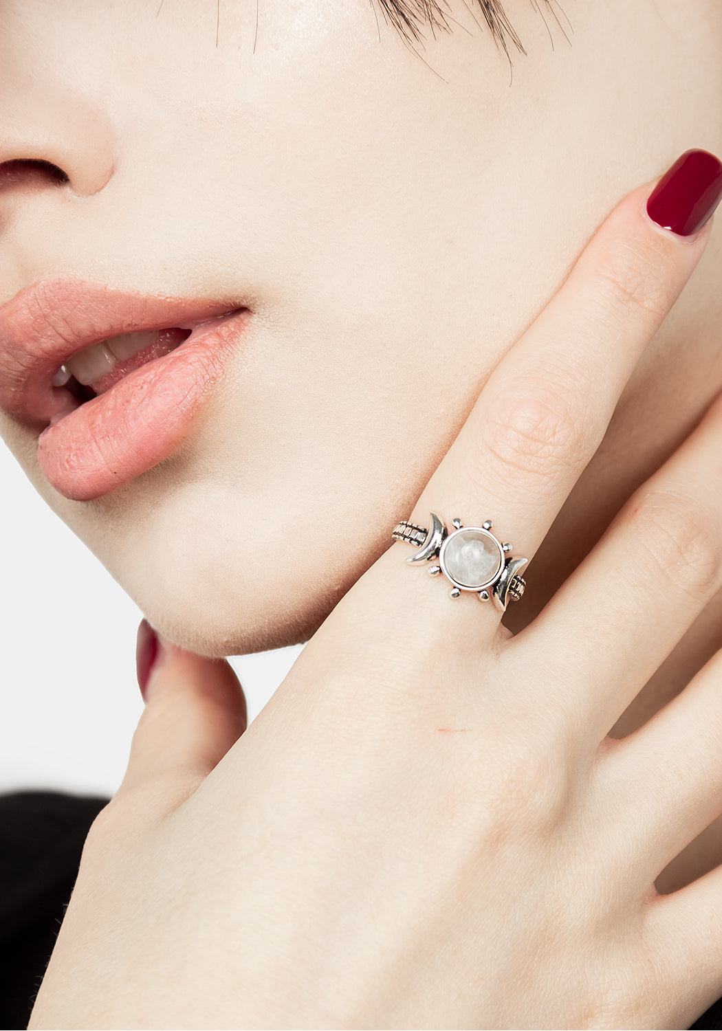 Moonstone Triple Moon Ring for Divine Feminine Energy | Silver Plated