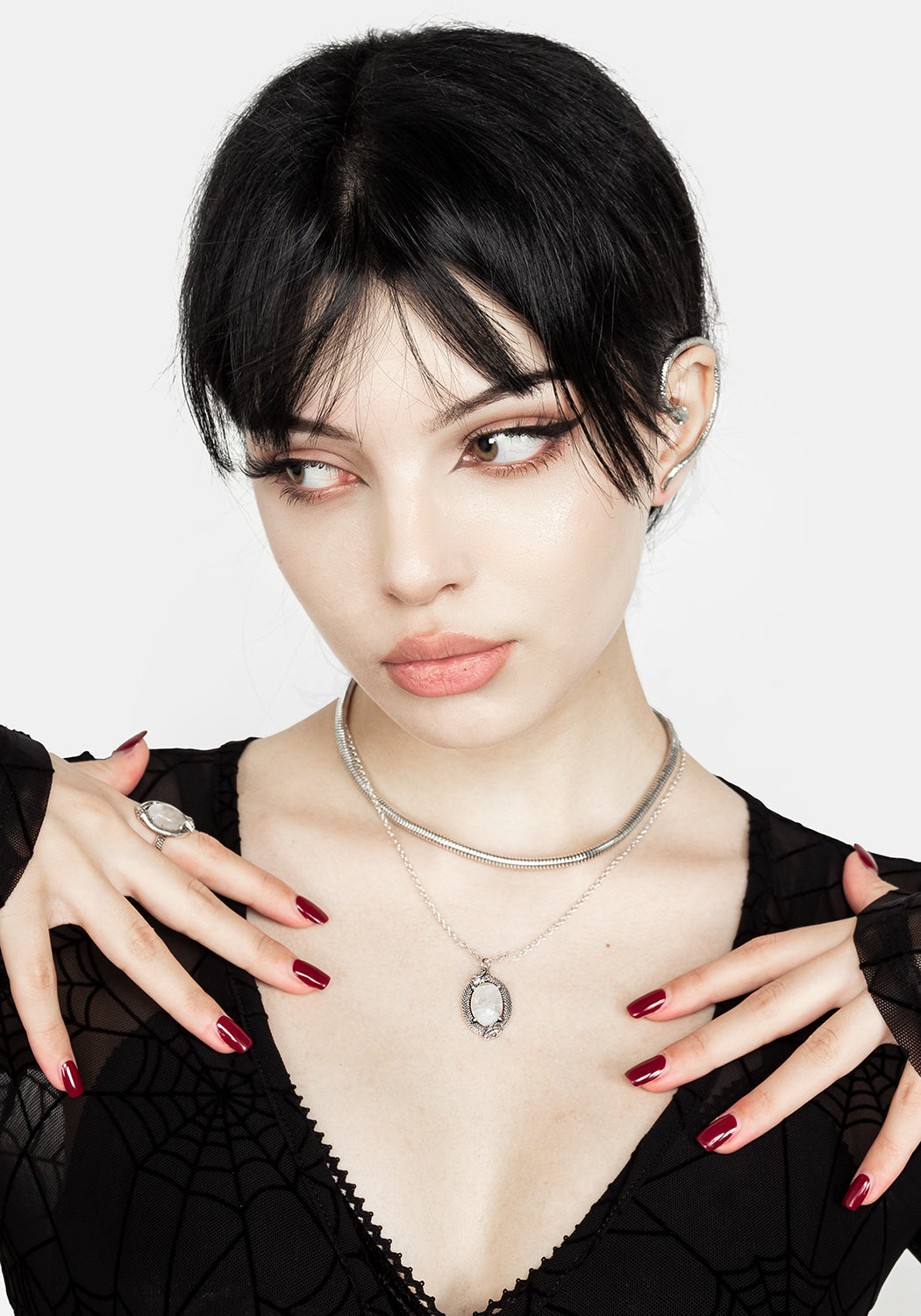 Moonstone Serpent Necklace with Multi-Chain & Silver Plating